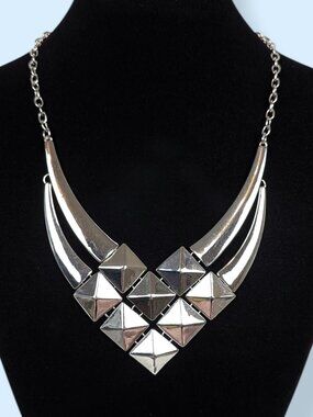 Silver Tone Metal Panel Statement Bib Necklace